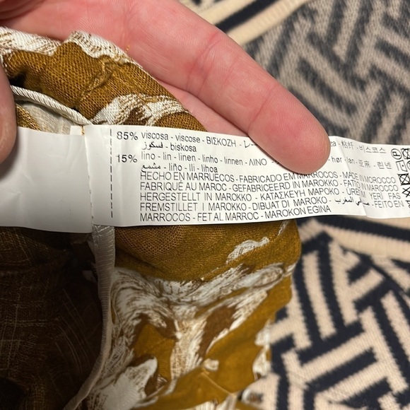 ZARA Paper Bag Waist Floral Pants Medium Tie Mustard Yellow Linen Straight - Picture 13 of 14